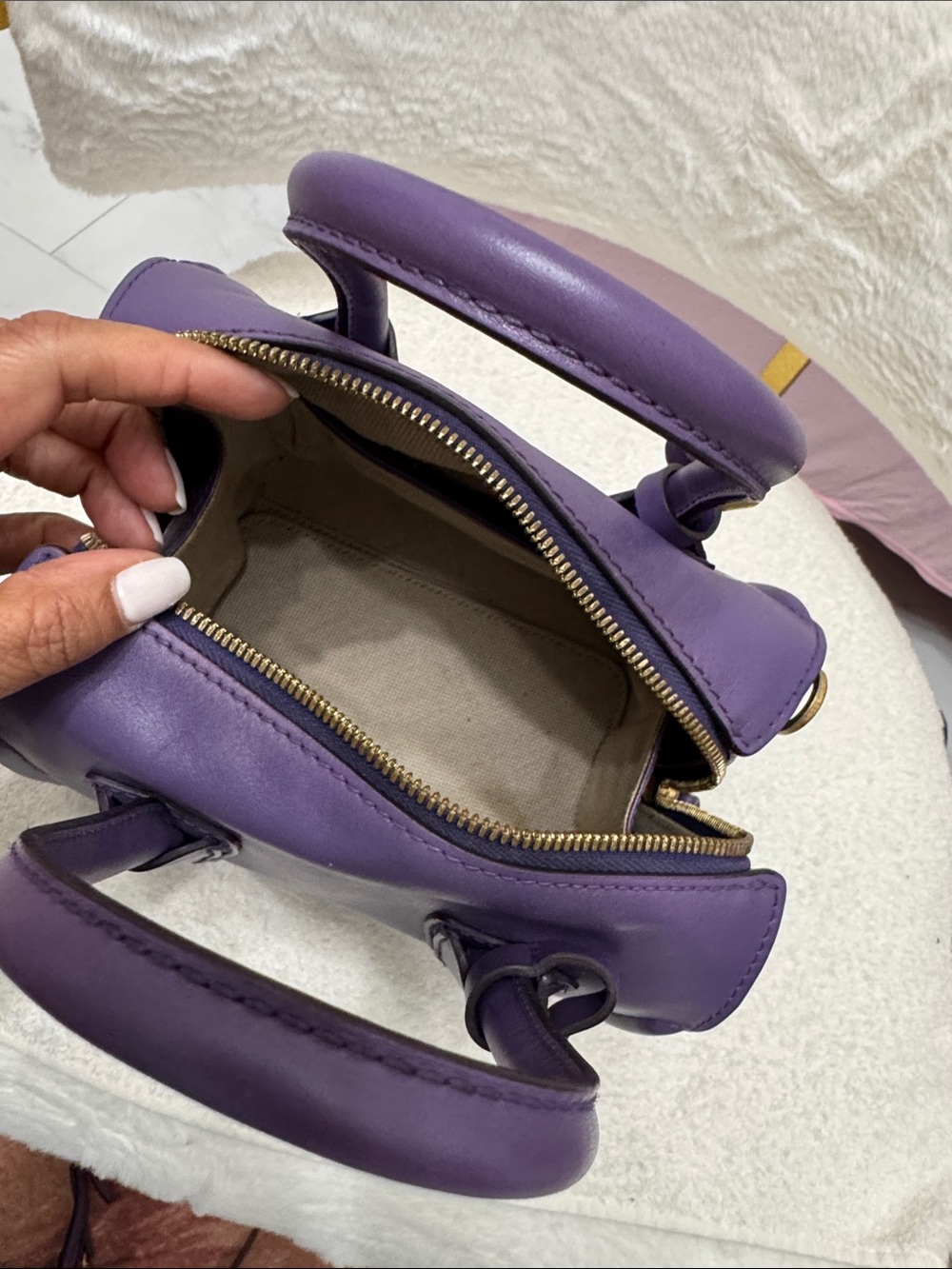 MCM Purple Leather Top-Handle Satchel with Gold Hardware - Picture 8 of 16